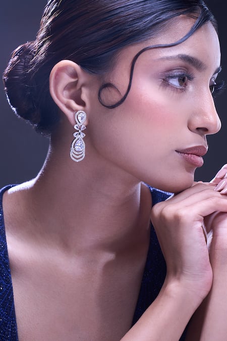 Nazaakat By Samara Singh_White American Diamond Earrings _Online_at_Aza_Fashions