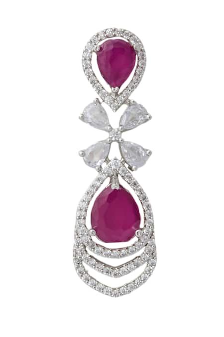 Buy_Nazaakat By Samara Singh_Red Ruby American Diamond Earrings _Online_at_Aza_Fashions
