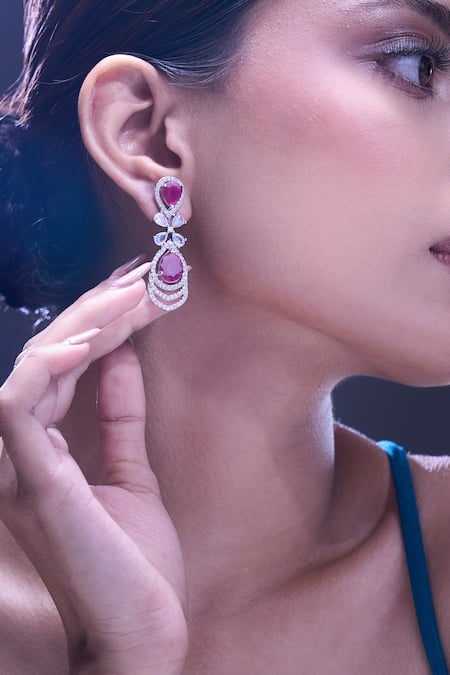 Shop_Nazaakat By Samara Singh_Red Ruby American Diamond Earrings _Online_at_Aza_Fashions