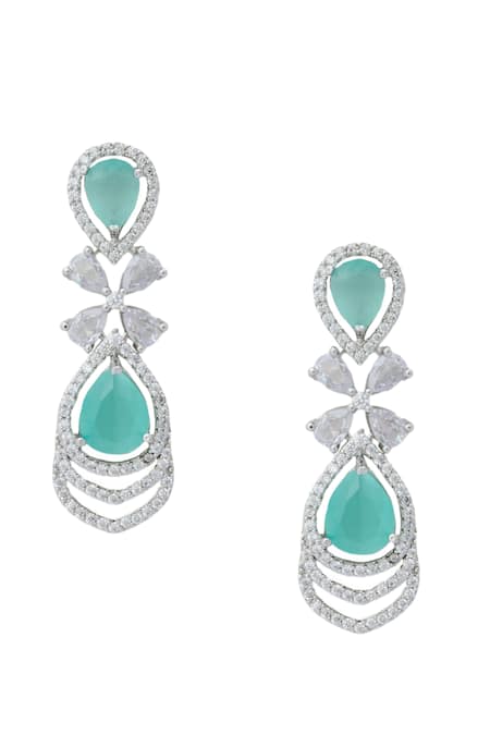 Shop_Nazaakat By Samara Singh_Aqua American Diamond Earrings _at_Aza_Fashions