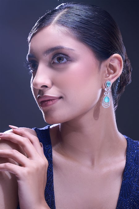 Shop_Nazaakat By Samara Singh_Aqua American Diamond Earrings _Online_at_Aza_Fashions