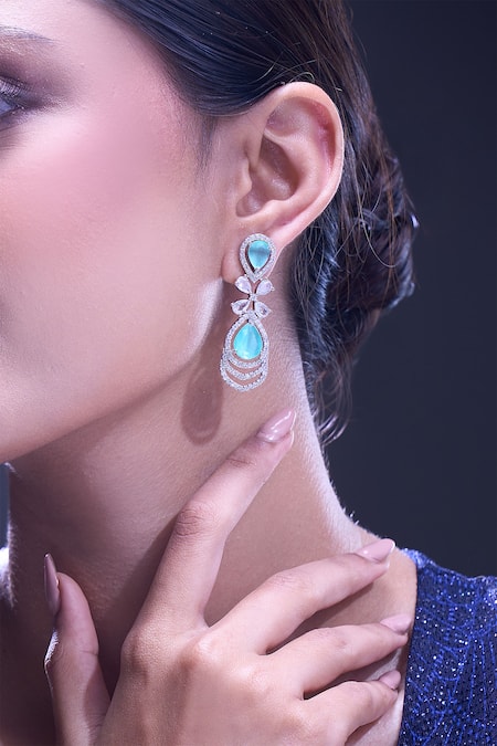 Nazaakat By Samara Singh_Aqua American Diamond Earrings _at_Aza_Fashions