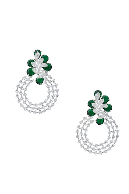 Shop_Nazaakat By Samara Singh_Green American Diamond Earrings _at_Aza_Fashions