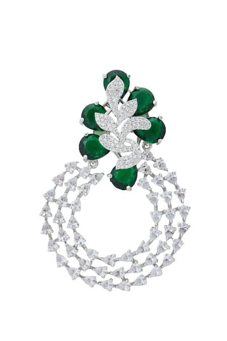 Nazaakat By Samara Singh_Green American Diamond Earrings _Online_at_Aza_Fashions