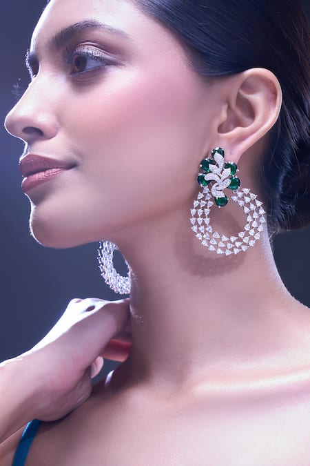 Shop_Nazaakat By Samara Singh_Green American Diamond Earrings _Online_at_Aza_Fashions