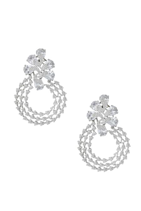Shop_Nazaakat By Samara Singh_White American Diamond Earrings _at_Aza_Fashions