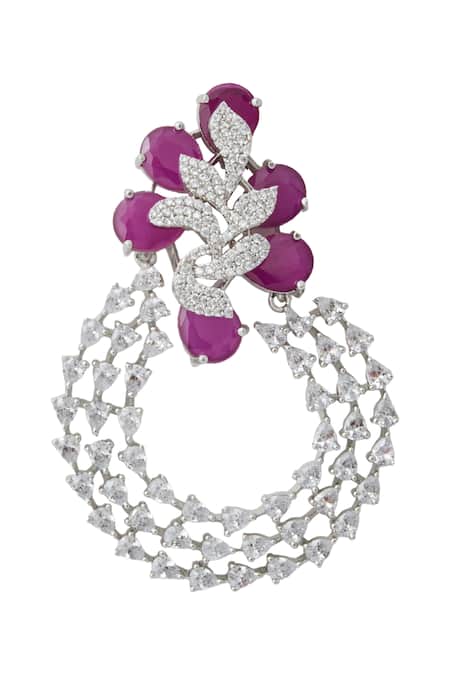 Buy_Nazaakat By Samara Singh_Red Imitation Diamonds Ruby American Earrings _Online_at_Aza_Fashions