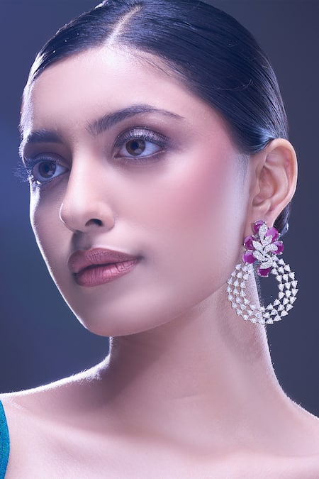 Shop_Nazaakat By Samara Singh_Red Imitation Diamonds Ruby American Earrings _Online_at_Aza_Fashions