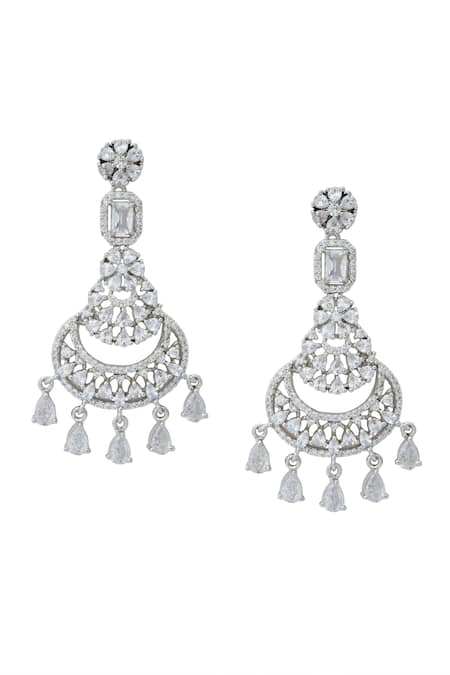 Shop Nazaakat By Samara Singh White American Diamond Earrings at Aza Fashions Shop_Nazaakat By Samara Singh_White American Diamond Earrings _at_Aza_Fashions