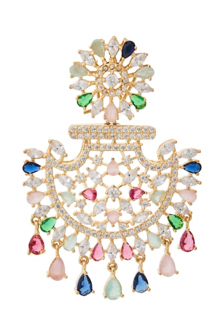Nazaakat By Samara Singh_Multi Color Crystals, Stones American Diamond Earrings _Online_at_Aza_Fashions