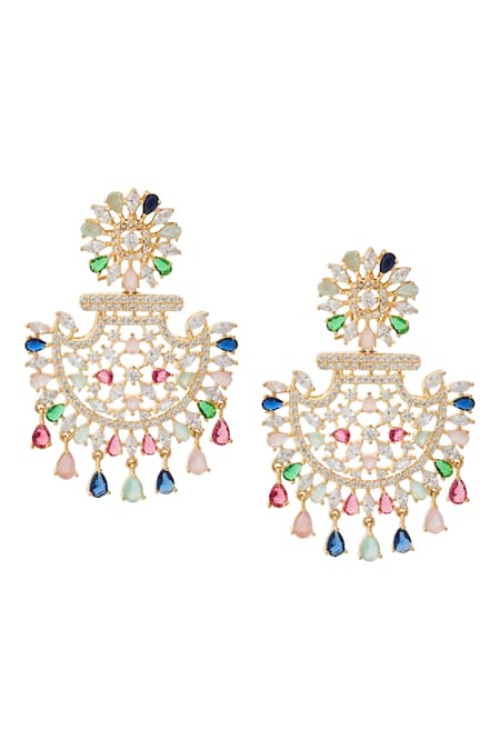 Shop_Nazaakat By Samara Singh_Multi Color Crystals, Stones American Diamond Earrings _at_Aza_Fashions
