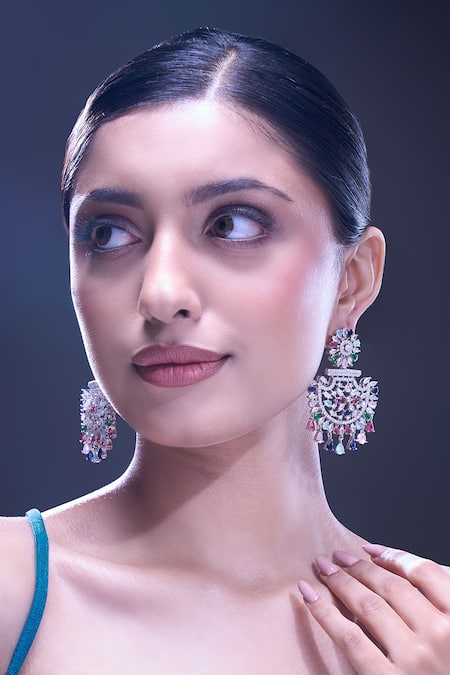 Nazaakat By Samara Singh Multicolor American Diamond Earrings 