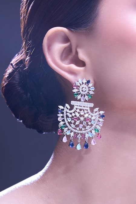 Shop_Nazaakat By Samara Singh_Multi Color Multicolor American Diamond Earrings _Online_at_Aza_Fashions