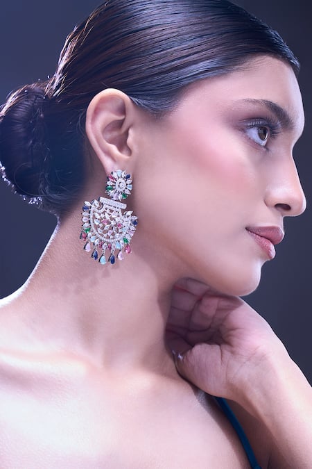 Nazaakat By Samara Singh_Multi Color Multicolor American Diamond Earrings _at_Aza_Fashions