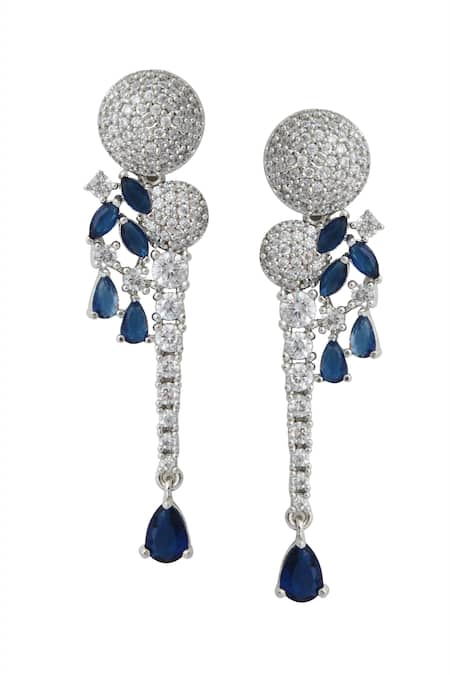 Shop_Nazaakat By Samara Singh_Blue American Diamond Necklace And Earrings _Online_at_Aza_Fashions