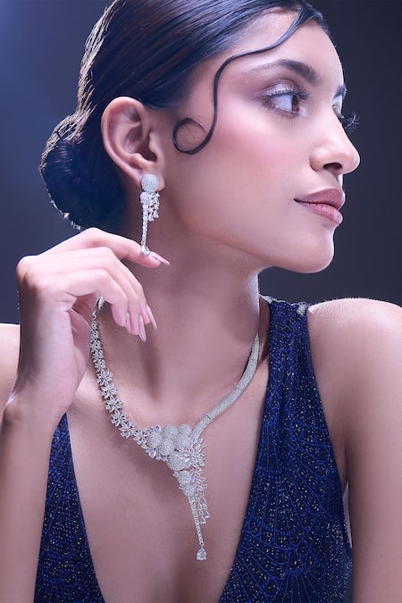 Buy_Nazaakat By Samara Singh_White American Diamond Necklace And Earrings Set _Online_at_Aza_Fashions
