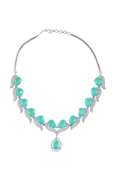 Nazaakat By Samara Singh Aqua Brass Necklace & Earring Set 