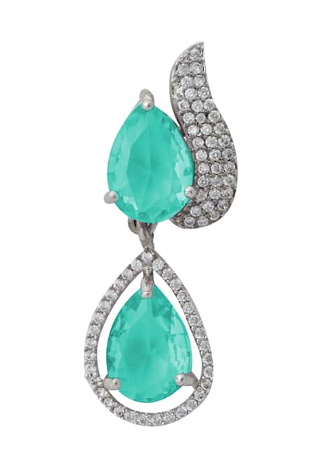 Buy_Nazaakat By Samara Singh_Aqua Brass Necklace And Earring Set _Online_at_Aza_Fashions