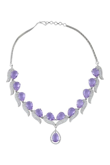 Shop_Nazaakat By Samara Singh_Purple Violet Brass Necklace And Earring Set _Online_at_Aza_Fashions