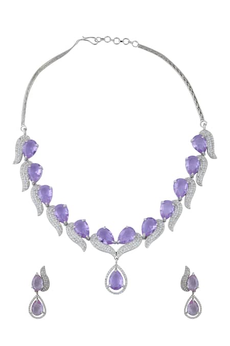 Shop_Nazaakat By Samara Singh_Purple Violet Brass Necklace And Earring Set _at_Aza_Fashions