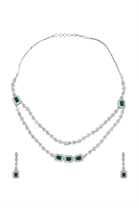 Shop Nazaakat By Samara Singh Green Brass American Diamond Jewelry Set at Aza Fashions Shop_Nazaakat By Samara Singh_Green Brass American Diamond Jewelry Set _at_Aza_Fashions