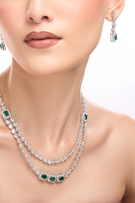 Nazaakat By Samara Singh Green Brass American Diamond Jewelry Set at Aza Fashions Nazaakat By Samara Singh_Green Brass American Diamond Jewelry Set _at_Aza_Fashions