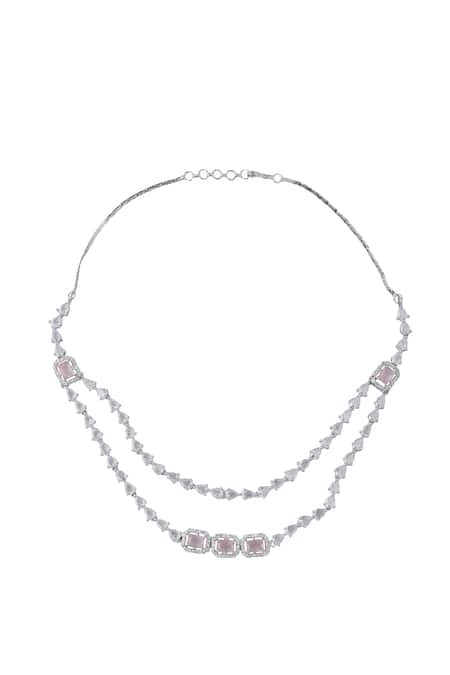 Shop_Nazaakat By Samara Singh_Pink Imitation Diamonds American Jewelry Set _Online_at_Aza_Fashions