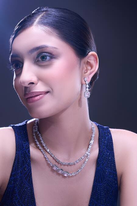 Nazaakat By Samara Singh_Pink Imitation Diamonds American Jewelry Set _at_Aza_Fashions