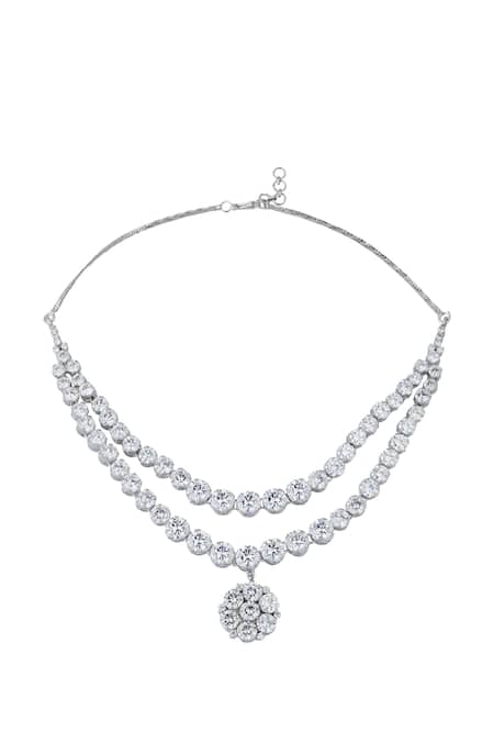 Nazaakat By Samara Singh_White American Diamond Jewelry Set _Online_at_Aza_Fashions