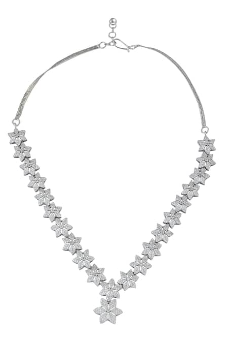 Shop Nazaakat By Samara Singh White American Diamond Necklace And Earring Set Online at Aza Fashions Shop_Nazaakat By Samara Singh_White American Diamond Necklace And Earring Set _Online_at_Aza_Fashions