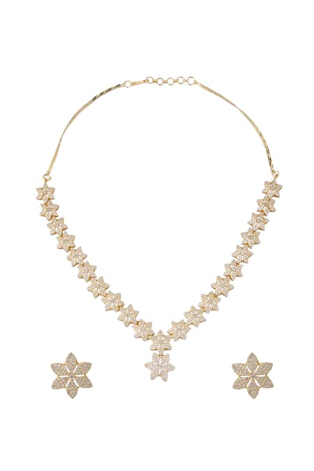 Nazaakat By Samara Singh Gold American Diamond Necklace & Earrings Set 