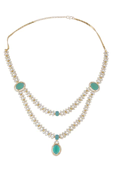 Buy Nazaakat By Samara Singh Aqua Brass Necklace And Earring Set Online at Aza Fashions Buy_Nazaakat By Samara Singh_Aqua Brass Necklace And Earring Set _Online_at_Aza_Fashions