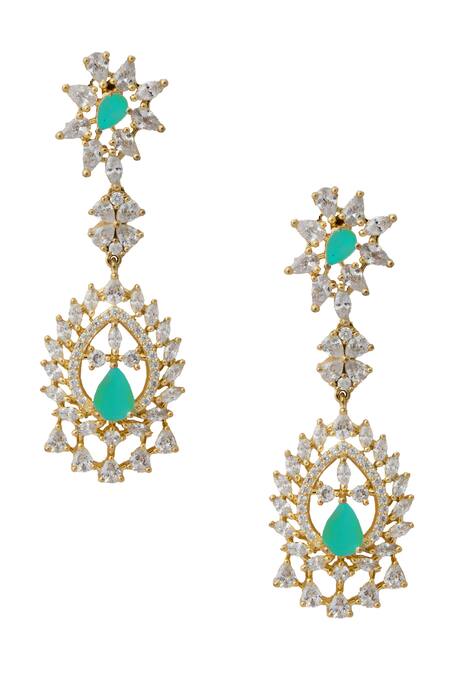 Shop Nazaakat By Samara Singh Aqua Brass Necklace And Earring Set Shop_Nazaakat By Samara Singh_Aqua Brass Necklace And Earring Set