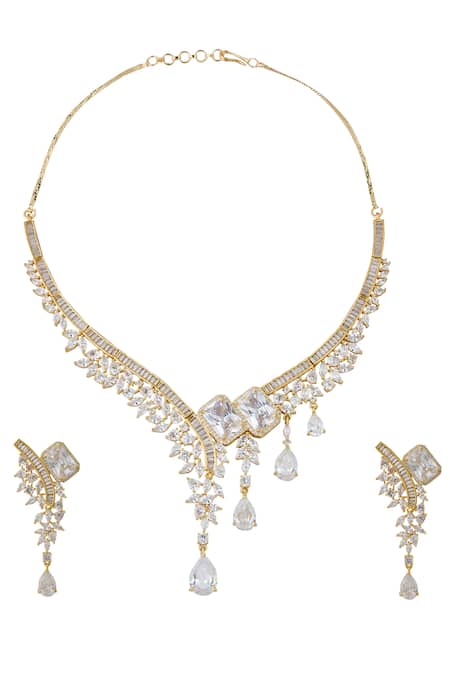 Nazaakat By Samara Singh Gold American Diamond Necklace & Earring Set 