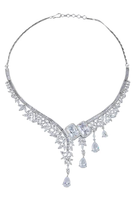 Shop_Nazaakat By Samara Singh_White American Diamond Necklace And Earrings Set _at_Aza_Fashions