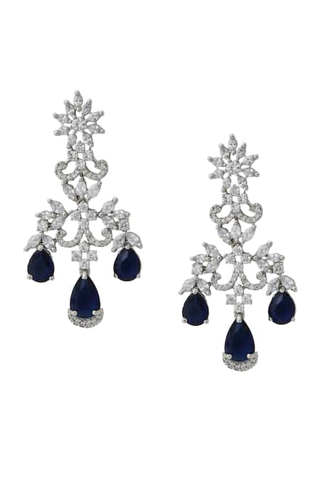 Shop Nazaakat By Samara Singh Blue Imitation Diamonds American Necklace And Earring Set Online at Aza Fashions Shop_Nazaakat By Samara Singh_Blue Imitation Diamonds American Necklace And Earring Set _Online_at_Aza_Fashions