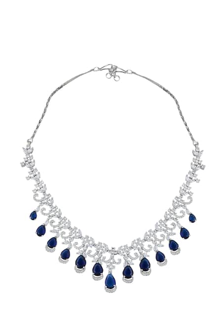 Nazaakat By Samara Singh Blue Imitation Diamonds American Necklace And Earring Set at Aza Fashions Nazaakat By Samara Singh_Blue Imitation Diamonds American Necklace And Earring Set _at_Aza_Fashions
