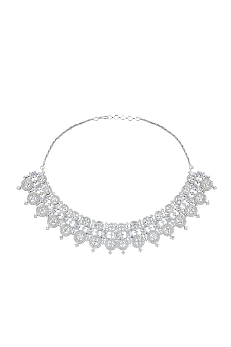 Shop Nazaakat By Samara Singh White Brass American Diamond Jewelry Set Online at Aza Fashions Shop_Nazaakat By Samara Singh_White Brass American Diamond Jewelry Set _Online_at_Aza_Fashions