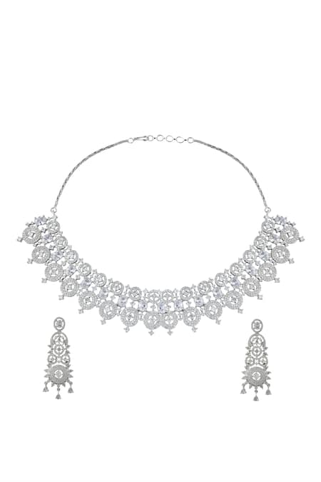 Nazaakat By Samara Singh White Brass American Diamond Jewelry Set 