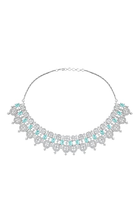 Buy_Nazaakat By Samara Singh_Aqua American Diamond Necklace Set _Online_at_Aza_Fashions