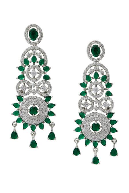 Nazaakat By Samara Singh_Green Imitation Diamonds Brass American Jewelry Set _at_Aza_Fashions