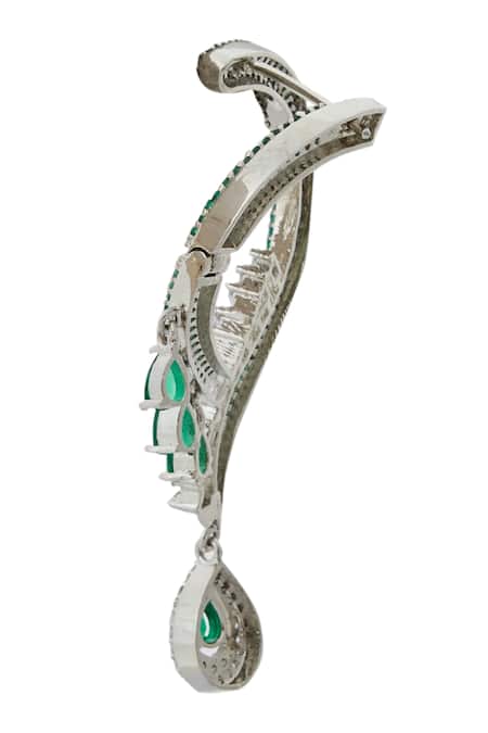 Nazaakat By Samara Singh_Green Brass American Diamond Jewelry Set _Online_at_Aza_Fashions