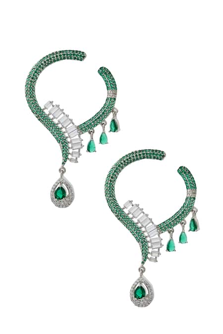 Buy_Nazaakat By Samara Singh_Green Brass American Diamond Jewelry Set _Online_at_Aza_Fashions