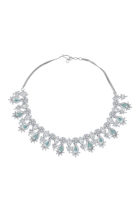 Shop_Nazaakat By Samara Singh_Aqua Brass Necklace And Earring Set _Online_at_Aza_Fashions