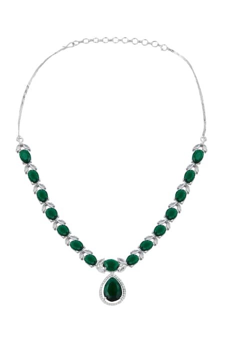 Nazaakat By Samara Singh_Green Brass American Diamond Jewelry Set _Online_at_Aza_Fashions