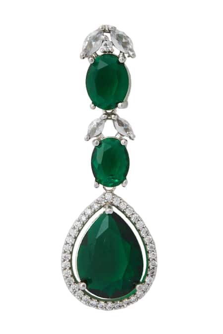Shop_Nazaakat By Samara Singh_Green Brass American Diamond Jewelry Set _Online_at_Aza_Fashions