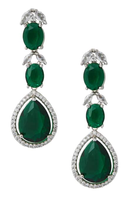 Nazaakat By Samara Singh_Green Brass American Diamond Jewelry Set _at_Aza_Fashions