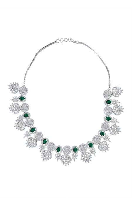 Buy_Nazaakat By Samara Singh_Green American Diamond Necklace And Earring Set _Online_at_Aza_Fashions