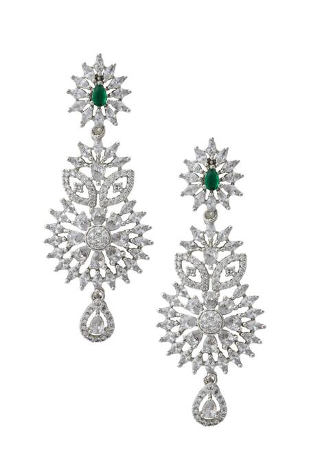 Nazaakat By Samara Singh_Green American Diamond Necklace And Earring Set _at_Aza_Fashions