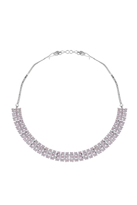 Shop_Nazaakat By Samara Singh_Pink American Diamond Necklace And Earrings Set _Online_at_Aza_Fashions